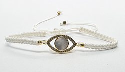 BRACCIALE FULL MACRAME' CON MEDAGLIA IN METALLO GOLD PLATED CON ZIRCONI OCCHIO CON MADREPERLA