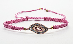 BRACCIALE FULL MACRAME' CON MEDAGLIA SU METALLO GOLD PLATED CON ZIRCONI DEVIL EYE