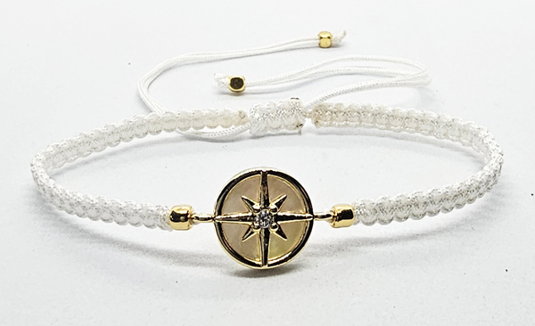 BRACCIALE FULL MACRAME' CON MEDAGLIA ROSA DEI VENTI IN METALLO SMALTATO GOLD PLATED CON ZIRCONI E MADREPERLA - Image 5