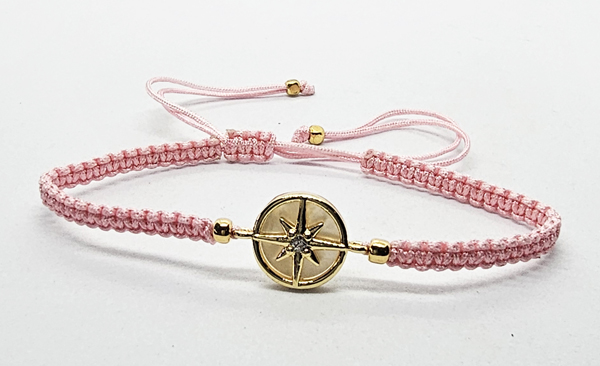 BRACCIALE FULL MACRAME' CON MEDAGLIA ROSA DEI VENTI IN METALLO SMALTATO GOLD PLATED CON ZIRCONI E MADREPERLA - Image 6