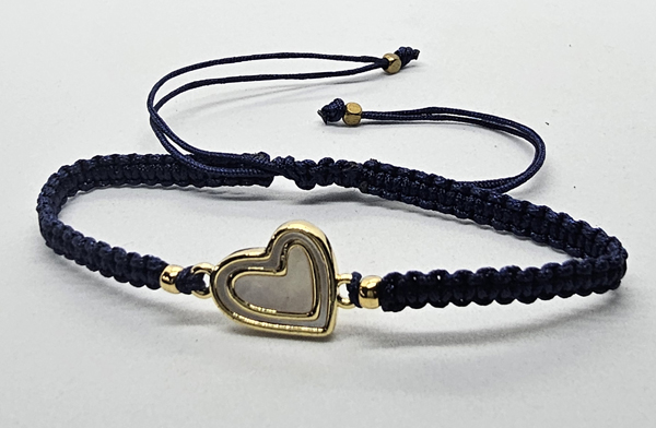 BRACCIALE FULL MACRAME' CON MEDAGLIA CUORE IN METALLO SMALTATO GOLD PLATED CON ZIRCONI E MADREPERLA - Image 4
