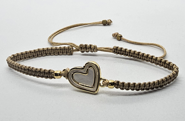 BRACCIALE FULL MACRAME' CON MEDAGLIA CUORE IN METALLO SMALTATO GOLD PLATED CON ZIRCONI E MADREPERLA - Image 5