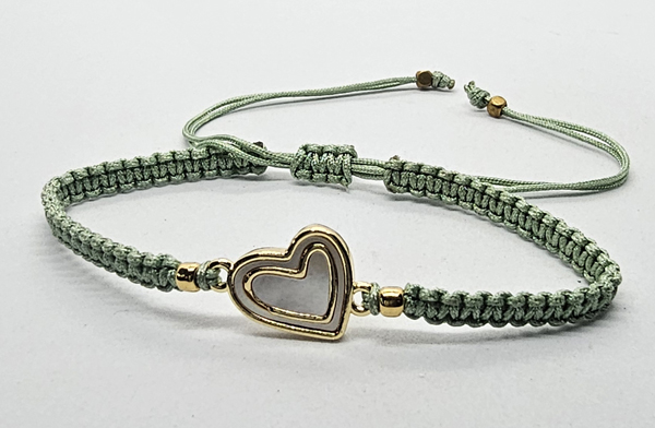 BRACCIALE FULL MACRAME' CON MEDAGLIA CUORE IN METALLO SMALTATO GOLD PLATED CON ZIRCONI E MADREPERLA - Image 6