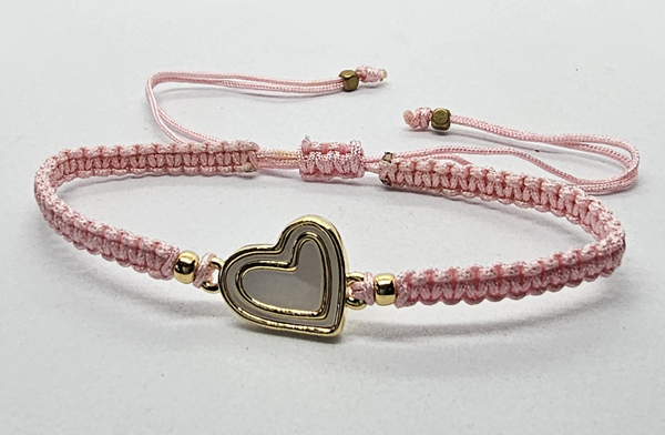 BRACCIALE FULL MACRAME' CON MEDAGLIA CUORE IN METALLO SMALTATO GOLD PLATED CON ZIRCONI E MADREPERLA - Image 7