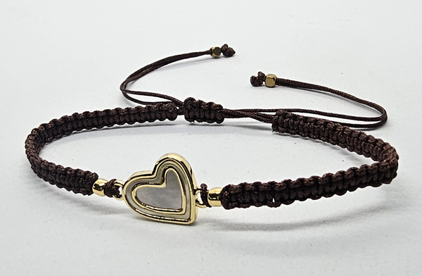 BRACCIALE FULL MACRAME' CON MEDAGLIA CUORE IN METALLO SMALTATO GOLD PLATED CON ZIRCONI E MADREPERLA - Image 8