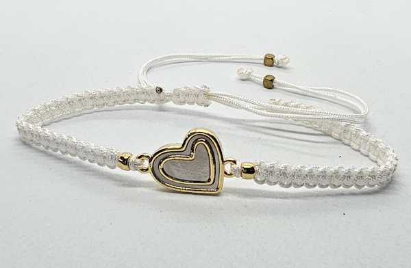 BRACCIALE FULL MACRAME' CON MEDAGLIA CUORE IN METALLO SMALTATO GOLD PLATED CON ZIRCONI E MADREPERLA - Image 9