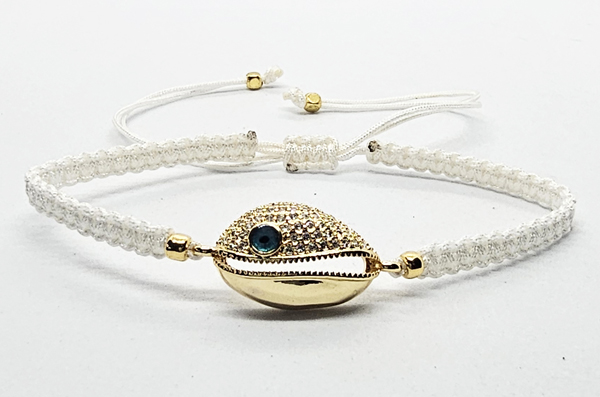 BRACCIALE FULL MACRAME' CON MEDAGLIA CONCHIGLIA CAORI CON OCCHIO IN METALLO GOLD PLATED CON ZIRCONI - Image 3