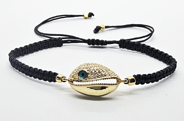 BRACCIALE FULL MACRAME' CON MEDAGLIA CONCHIGLIA CAORI CON OCCHIO IN METALLO GOLD PLATED CON ZIRCONI - Image 4