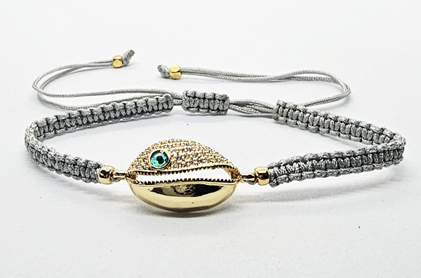 BRACCIALE FULL MACRAME' CON MEDAGLIA CONCHIGLIA CAORI CON OCCHIO IN METALLO GOLD PLATED CON ZIRCONI - Image 5