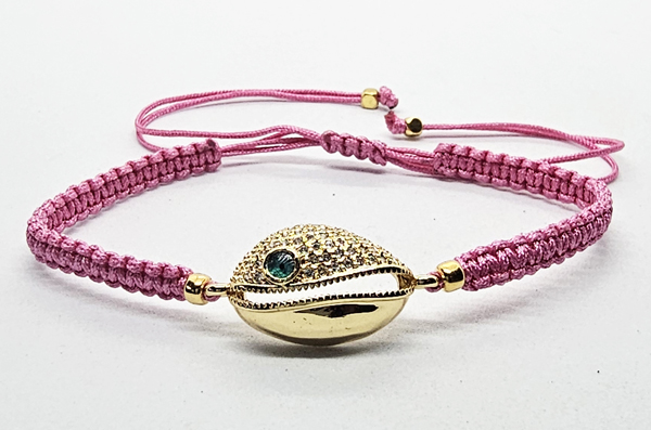 BRACCIALE FULL MACRAME' CON MEDAGLIA CONCHIGLIA CAORI CON OCCHIO IN METALLO GOLD PLATED CON ZIRCONI - Image 6
