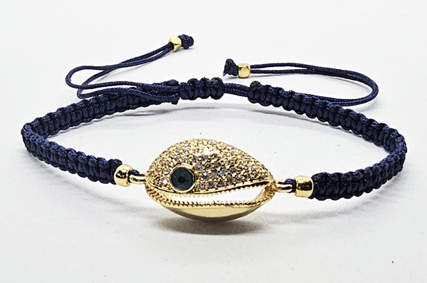 BRACCIALE FULL MACRAME' CON MEDAGLIA CONCHIGLIA CAORI CON OCCHIO IN METALLO GOLD PLATED CON ZIRCONI - Image 7