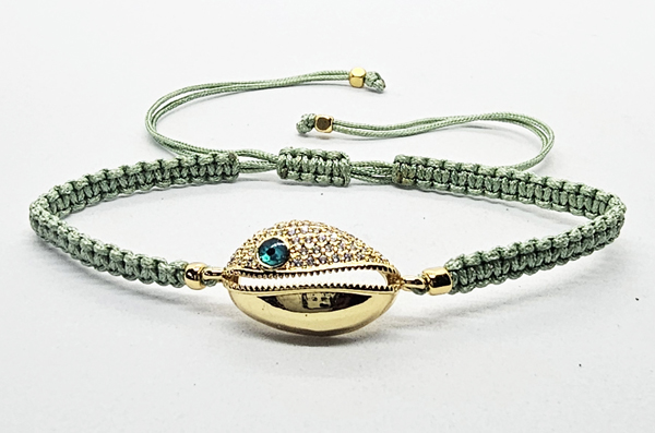 BRACCIALE FULL MACRAME' CON MEDAGLIA CONCHIGLIA CAORI CON OCCHIO IN METALLO GOLD PLATED CON ZIRCONI - Image 8