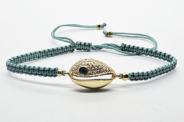 BRACCIALE FULL MACRAME' CON MEDAGLIA CONCHIGLIA CAORI CON OCCHIO IN METALLO GOLD PLATED CON ZIRCONI - Image 9