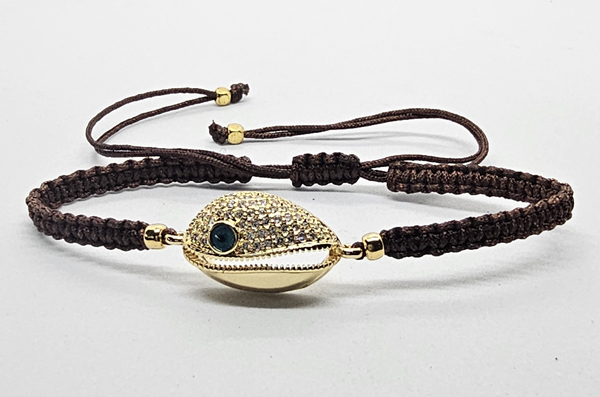 BRACCIALE FULL MACRAME' CON MEDAGLIA CONCHIGLIA CAORI CON OCCHIO IN METALLO GOLD PLATED CON ZIRCONI - Image 10