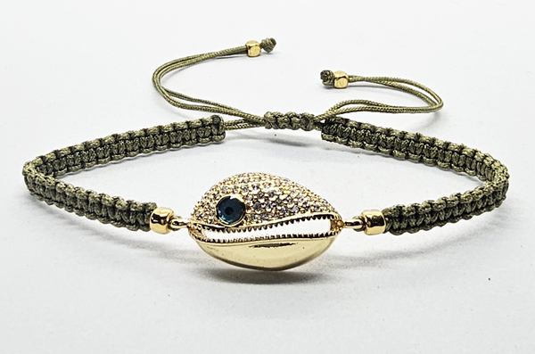 BRACCIALE FULL MACRAME' CON MEDAGLIA CONCHIGLIA CAORI CON OCCHIO IN METALLO GOLD PLATED CON ZIRCONI - Image 11