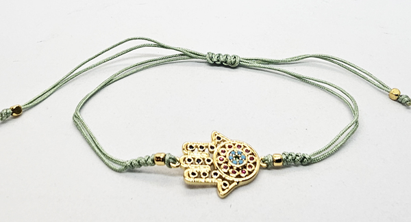BRACCIALE TEMALI CON CORDINO COLORATO E MEDAGLIA MANO DI FATIMA IN METALLO GOLD PLATED CON ZIRCONI - Image 2