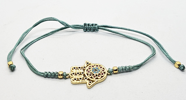BRACCIALE TEMALI CON CORDINO COLORATO E MEDAGLIA MANO DI FATIMA IN METALLO GOLD PLATED CON ZIRCONI - Image 3