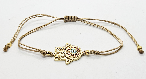 BRACCIALE TEMALI CON CORDINO COLORATO E MEDAGLIA MANO DI FATIMA IN METALLO GOLD PLATED CON ZIRCONI - Image 4