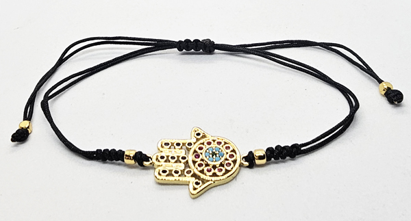 BRACCIALE TEMALI CON CORDINO COLORATO E MEDAGLIA MANO DI FATIMA IN METALLO GOLD PLATED CON ZIRCONI - Image 5