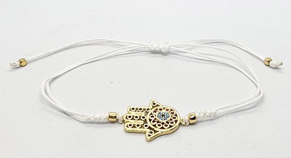 BRACCIALE TEMALI CON CORDINO COLORATO E MEDAGLIA MANO DI FATIMA IN METALLO GOLD PLATED CON ZIRCONI - Image 6