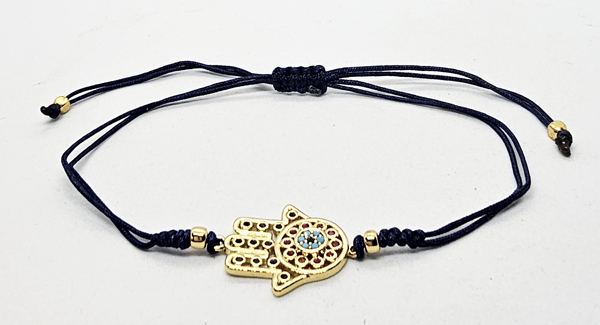 BRACCIALE TEMALI CON CORDINO COLORATO E MEDAGLIA MANO DI FATIMA IN METALLO GOLD PLATED CON ZIRCONI - Image 8