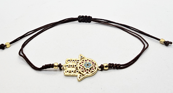 BRACCIALE TEMALI CON CORDINO COLORATO E MEDAGLIA MANO DI FATIMA IN METALLO GOLD PLATED CON ZIRCONI - Image 9