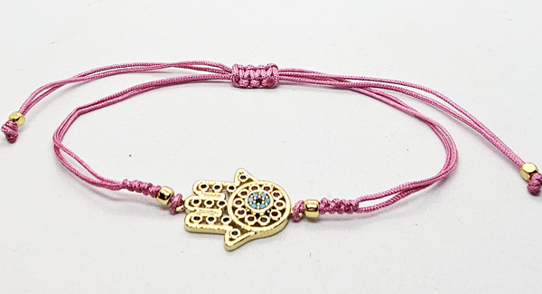 BRACCIALE TEMALI CON CORDINO COLORATO E MEDAGLIA MANO DI FATIMA IN METALLO GOLD PLATED CON ZIRCONI - Image 10