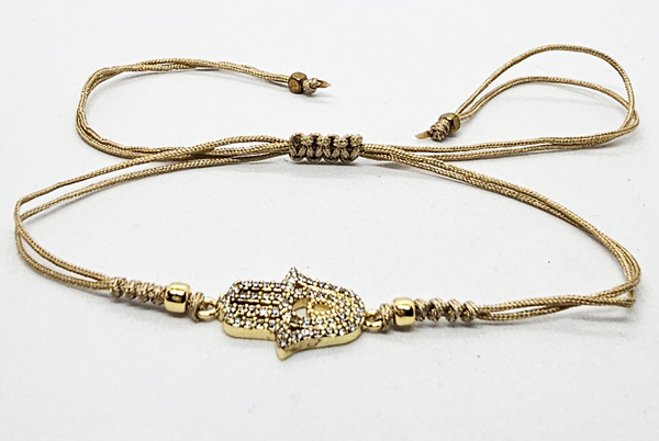 BRACCIALE TEMALI CON CORDINO COLORATO E MEDAGLIA MANO DI FATIMA IN METALLO GOLD PLATED CON ZIRCONI - Image 2