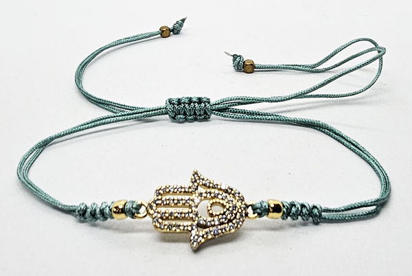 BRACCIALE TEMALI CON CORDINO COLORATO E MEDAGLIA MANO DI FATIMA IN METALLO GOLD PLATED CON ZIRCONI - Image 3