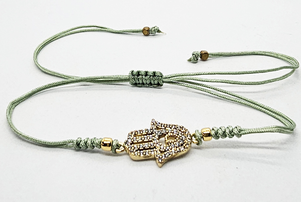 BRACCIALE TEMALI CON CORDINO COLORATO E MEDAGLIA MANO DI FATIMA IN METALLO GOLD PLATED CON ZIRCONI - Image 4