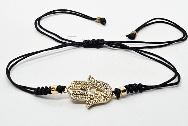 BRACCIALE TEMALI CON CORDINO COLORATO E MEDAGLIA MANO DI FATIMA IN METALLO GOLD PLATED CON ZIRCONI - Image 5