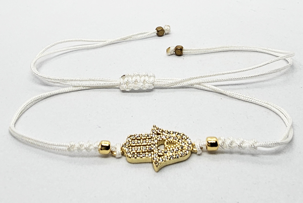 BRACCIALE TEMALI CON CORDINO COLORATO E MEDAGLIA MANO DI FATIMA IN METALLO GOLD PLATED CON ZIRCONI - Image 6