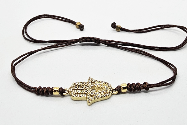 BRACCIALE TEMALI CON CORDINO COLORATO E MEDAGLIA MANO DI FATIMA IN METALLO GOLD PLATED CON ZIRCONI - Image 8