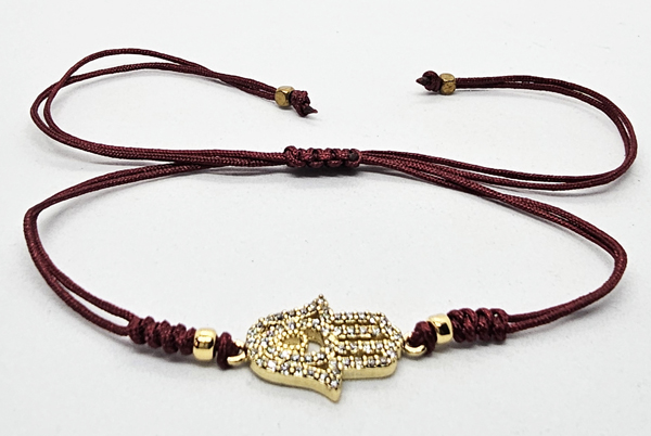 BRACCIALE TEMALI CON CORDINO COLORATO E MEDAGLIA MANO DI FATIMA IN METALLO GOLD PLATED CON ZIRCONI - Image 9