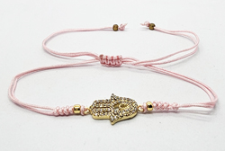 BRACCIALE TEMALI CON CORDINO COLORATO E MEDAGLIA MANO DI FATIMA IN METALLO GOLD PLATED CON ZIRCONI