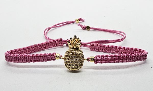 BRACCIALE FULL MACRAME' CON MEDAGLIA A FORMA DI ANANAS IN METALLO GOLD PLATED CON ZIRCONI - Image 2