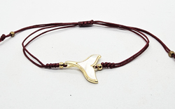 BRACCIALE TEMALI CON CORDINO COLORATO E MEDAGLIA A FORMA DI  CODA DI DELFINO IN METALLO GOLD PLATED CON ZIRCONI E MADREPERLA