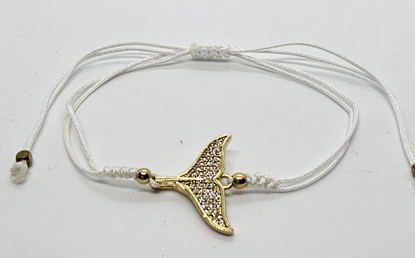 BRACCIALE TEMALI CON CORDINO COLORATO E MEDAGLIA A FORMA DI CODA DI DELFINO IN METALLO GOLD PLATED CON ZIRCONI - Image 2