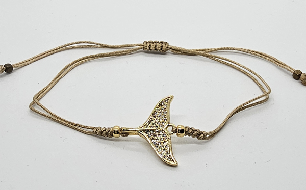 BRACCIALE TEMALI CON CORDINO COLORATO E MEDAGLIA A FORMA DI CODA DI DELFINO IN METALLO GOLD PLATED CON ZIRCONI - Image 3