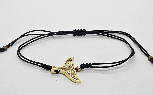 BRACCIALE TEMALI CON CORDINO COLORATO E MEDAGLIA A FORMA DI CODA DI DELFINO IN METALLO GOLD PLATED CON ZIRCONI - Image 4