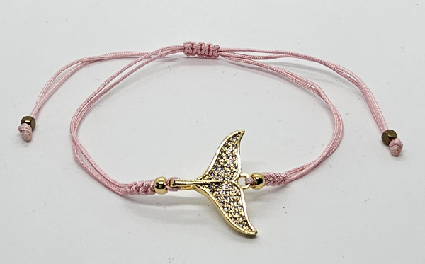 BRACCIALE TEMALI CON CORDINO COLORATO E MEDAGLIA A FORMA DI CODA DI DELFINO IN METALLO GOLD PLATED CON ZIRCONI - Image 5