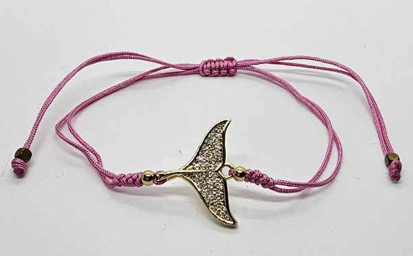 BRACCIALE TEMALI CON CORDINO COLORATO E MEDAGLIA A FORMA DI CODA DI DELFINO IN METALLO GOLD PLATED CON ZIRCONI - Image 6