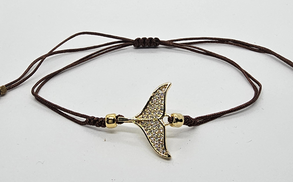 BRACCIALE TEMALI CON CORDINO COLORATO E MEDAGLIA A FORMA DI CODA DI DELFINO IN METALLO GOLD PLATED CON ZIRCONI - Image 7