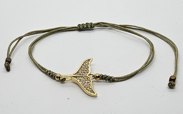 BRACCIALE TEMALI CON CORDINO COLORATO E MEDAGLIA A FORMA DI CODA DI DELFINO IN METALLO GOLD PLATED CON ZIRCONI - Image 9