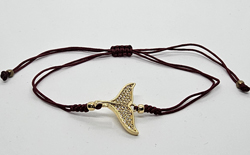 BRACCIALE TEMALI CON CORDINO COLORATO E MEDAGLIA A FORMA DI  CODA DI DELFINO IN METALLO GOLD PLATED CON ZIRCONI