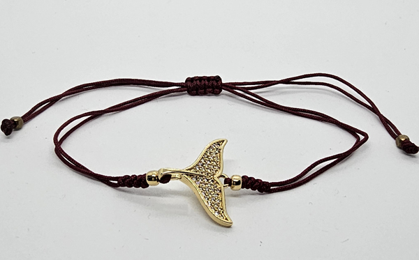 BRACCIALE TEMALI CON CORDINO COLORATO E MEDAGLIA A FORMA DI CODA DI DELFINO IN METALLO GOLD PLATED CON ZIRCONI - Image 11