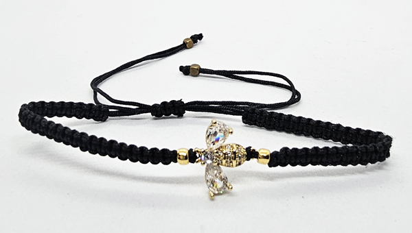 BRACCIALE FULL MACRAME' CON MEDAGLIA A FORMA DI APE IN METALLO GOLD PLATED CON ZIRCONI - Image 3