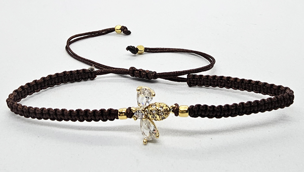 BRACCIALE FULL MACRAME' CON MEDAGLIA A FORMA DI APE IN METALLO GOLD PLATED CON ZIRCONI - Image 6