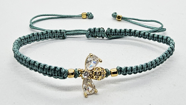 BRACCIALE FULL MACRAME' CON MEDAGLIA A FORMA DI APE IN METALLO GOLD PLATED CON ZIRCONI - Image 8