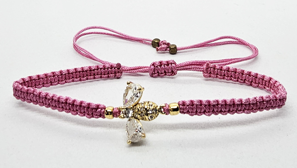 BRACCIALE FULL MACRAME' CON MEDAGLIA A FORMA DI APE IN METALLO GOLD PLATED CON ZIRCONI - Image 9